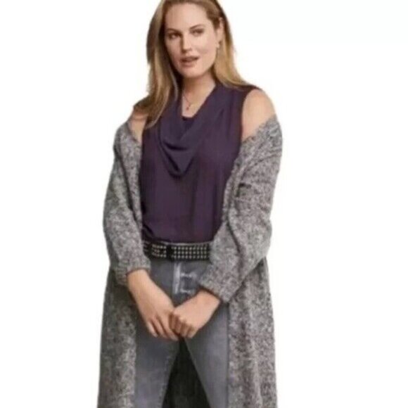 CAbi Coffee Shop Cardigan midi duster length gray rainbow cotton blend XS #1414 - Picture 2 of 7